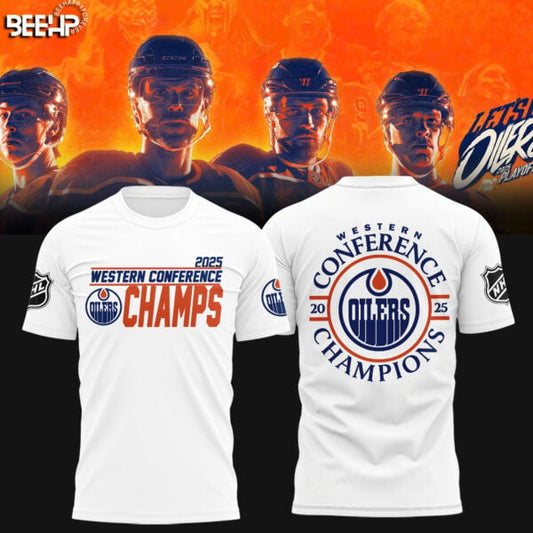 Edmonton Oilers Hockey White T-Shirt 2025 Western Conference Champions