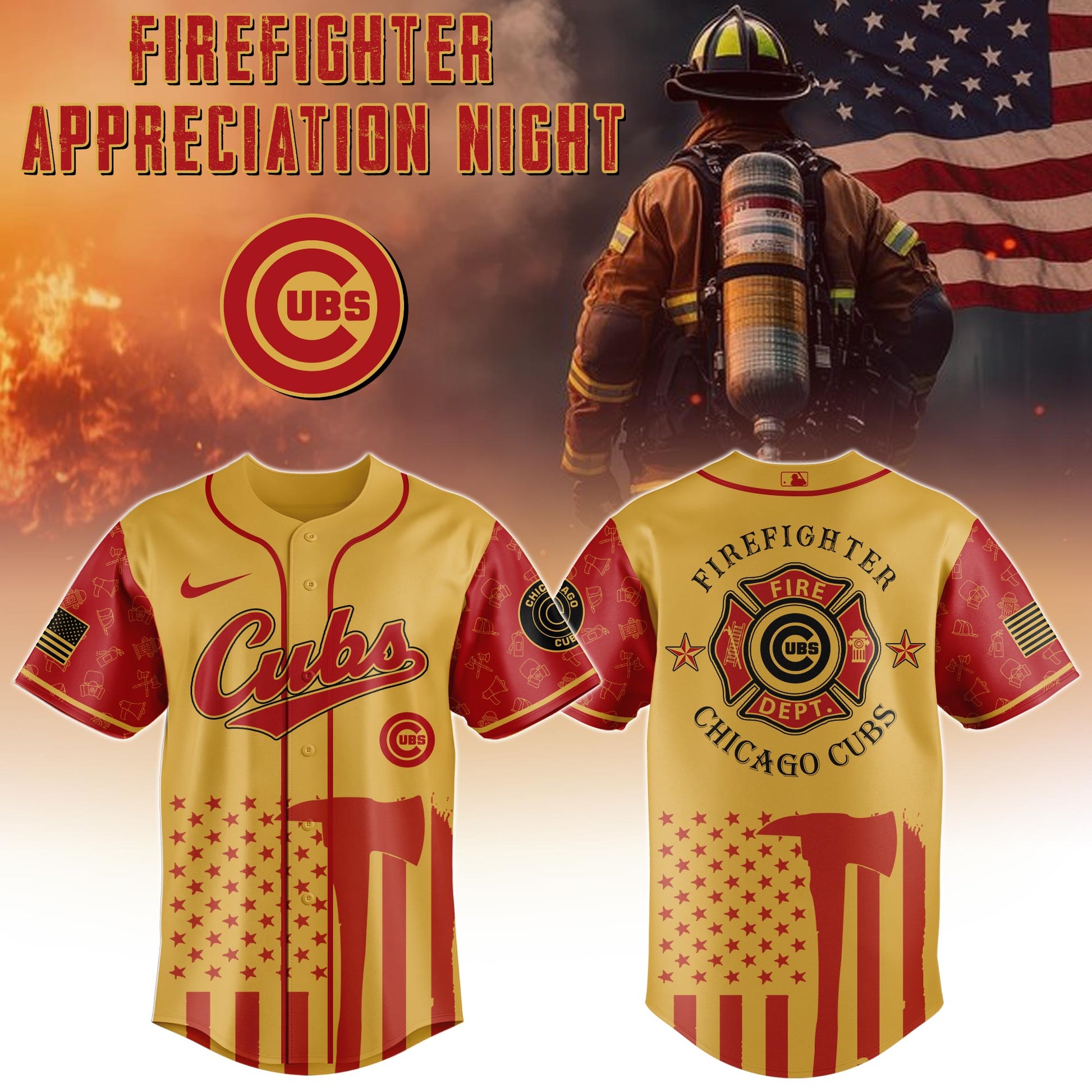 .          Chicago Cubs  MLB x Firefighter Appreciation Night Special Edition Jersey 2025