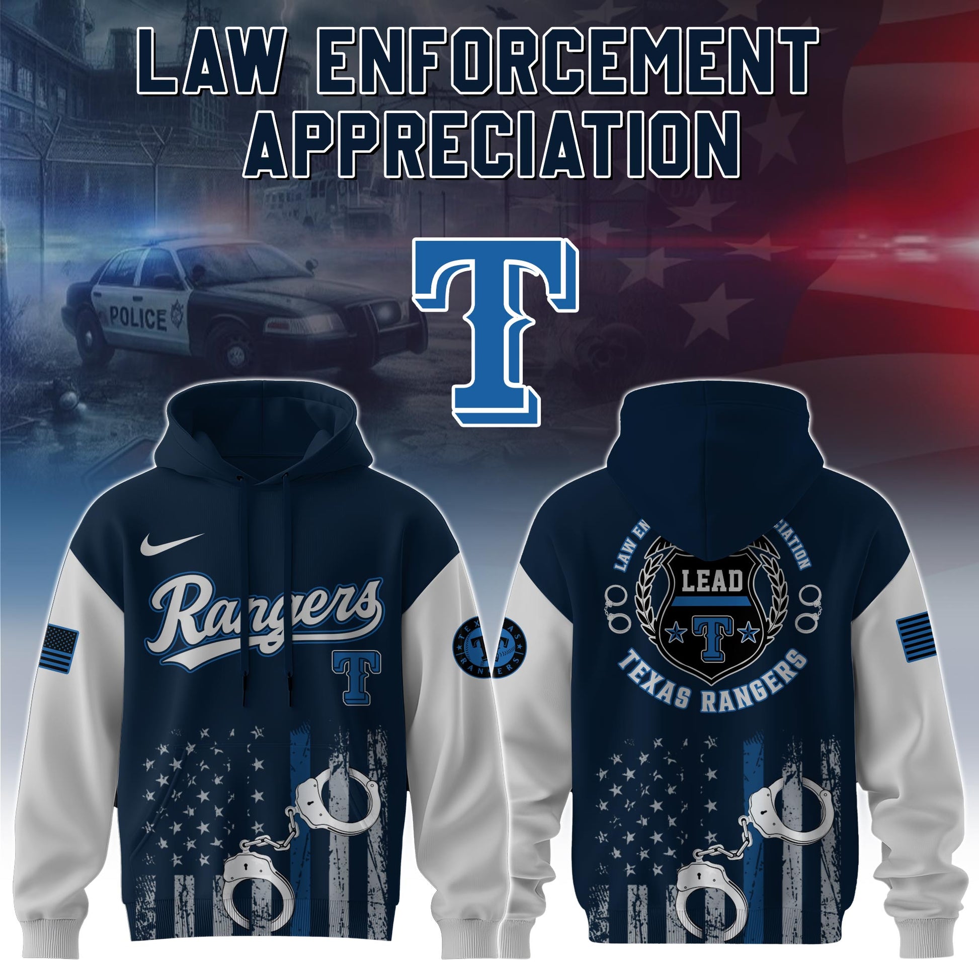 .  Texas Rangers MLB x Law Enforcement Appreciation Day Hoodie Limited