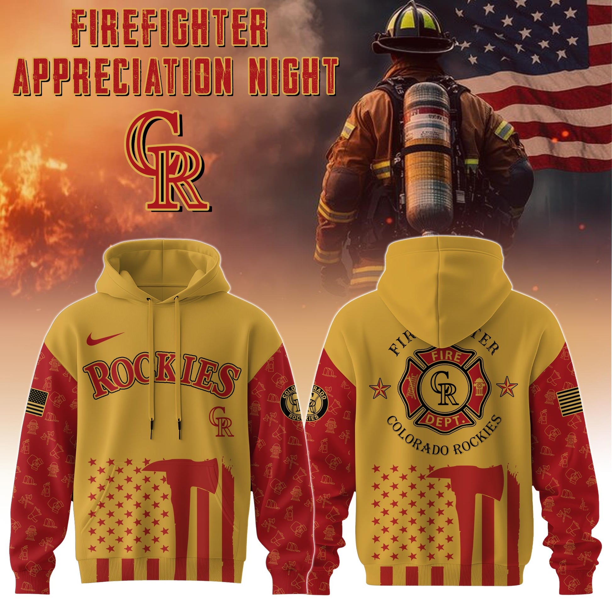 .          Colorado Rockies MLB x Firefighter Appreciation Night Special Edition Hoodie 2025