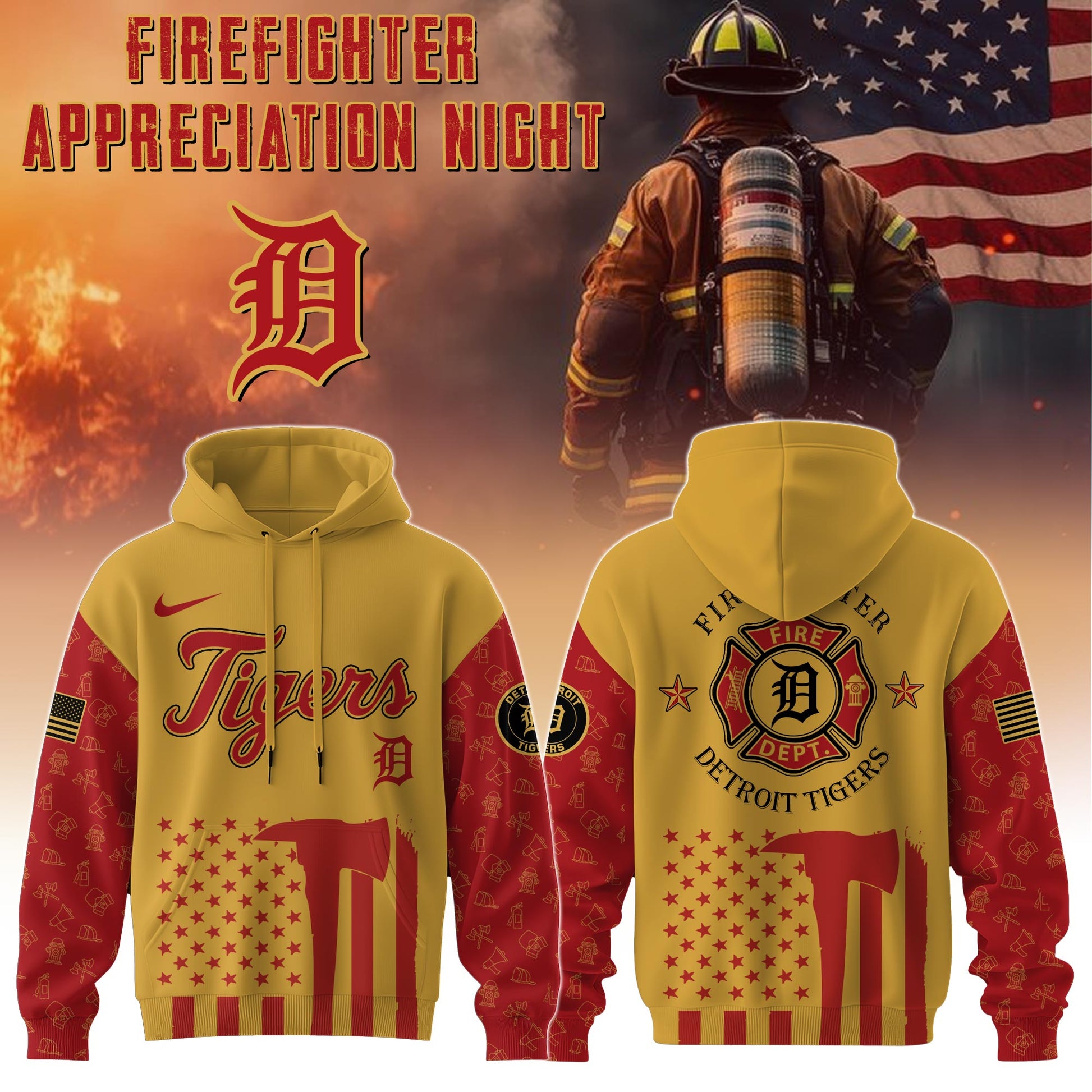 .          Detroit Tigers MLB x Firefighter Appreciation Night Special Edition Hoodie 2025