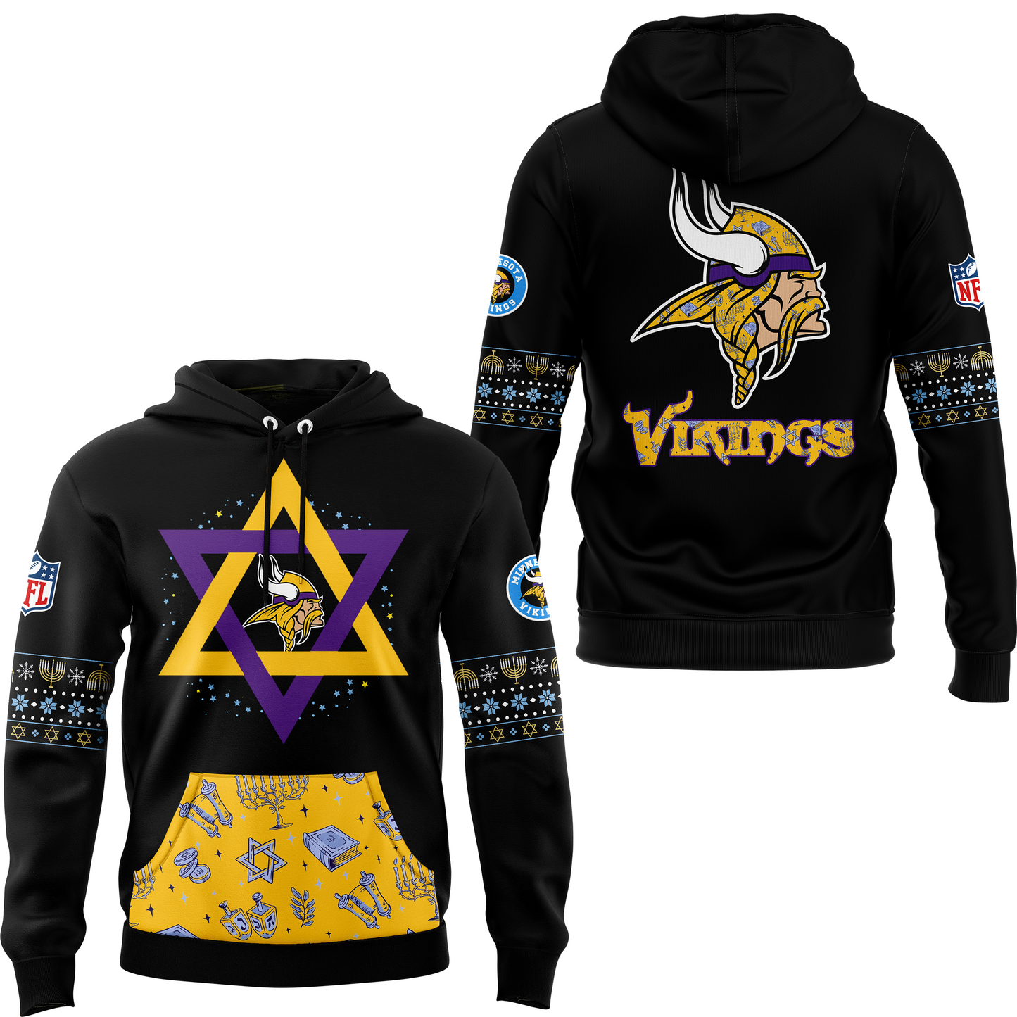 Premium Minnesota Vikings Merch - Minnesota Vikings 2025 Hanukkah Holliday Premium Limited Pullover Hoodie - Gear Up For Game Day