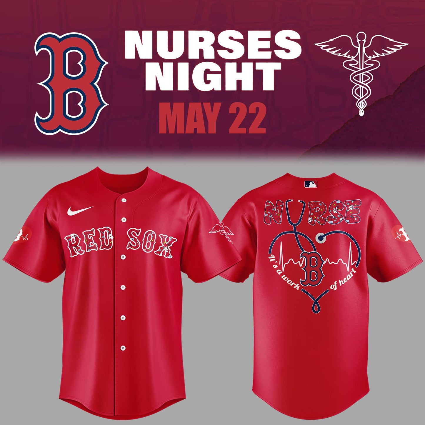 Boston Red Sox Nurses Appreciation Red Jersey Flat Cap Set