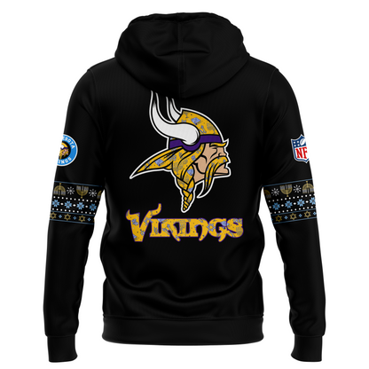 Premium Minnesota Vikings Merch - Minnesota Vikings 2025 Hanukkah Holliday Premium Limited Pullover Hoodie - Gear Up For Game Day