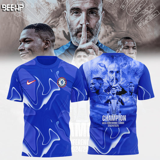 Chelsea FC 2025 UEFA Europa Conference Champions T-Shirt 3D All Over Printed