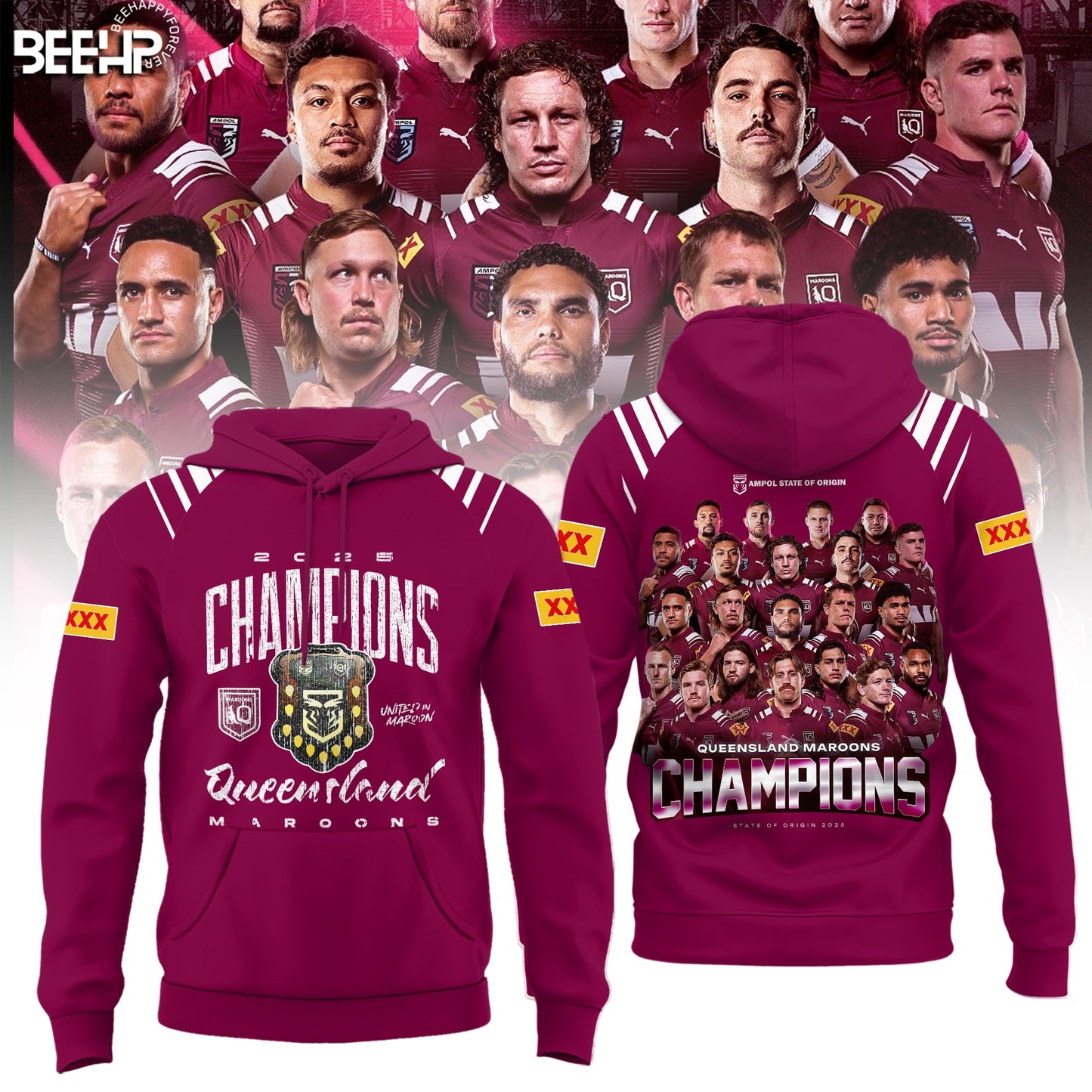 Queensland Maroons State Of Origin 2025 Champions Hoodie