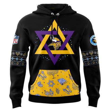 Premium Minnesota Vikings Merch - Minnesota Vikings 2025 Hanukkah Holliday Premium Limited Pullover Hoodie - Gear Up For Game Day