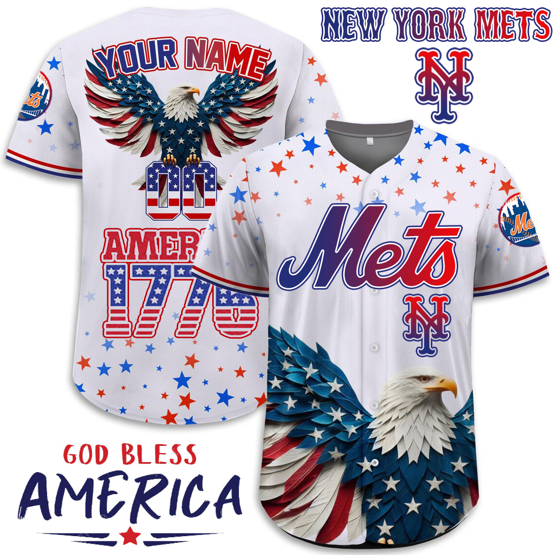 New York Mets x Happy Independence Day Jersey Limited 2025-3D Baseball Jersey