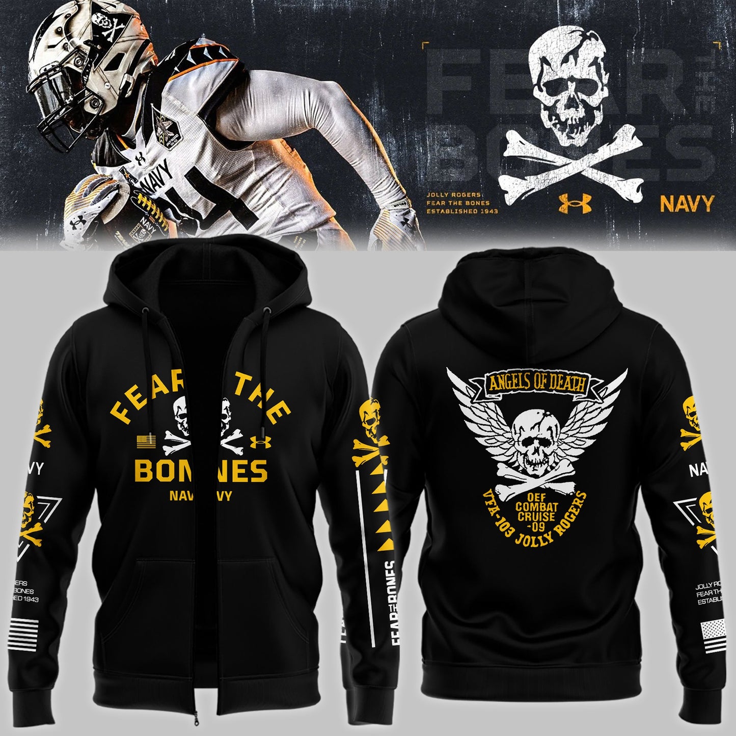 Special New Jolly Rogers Navy Midshipmen Zip Hoodie