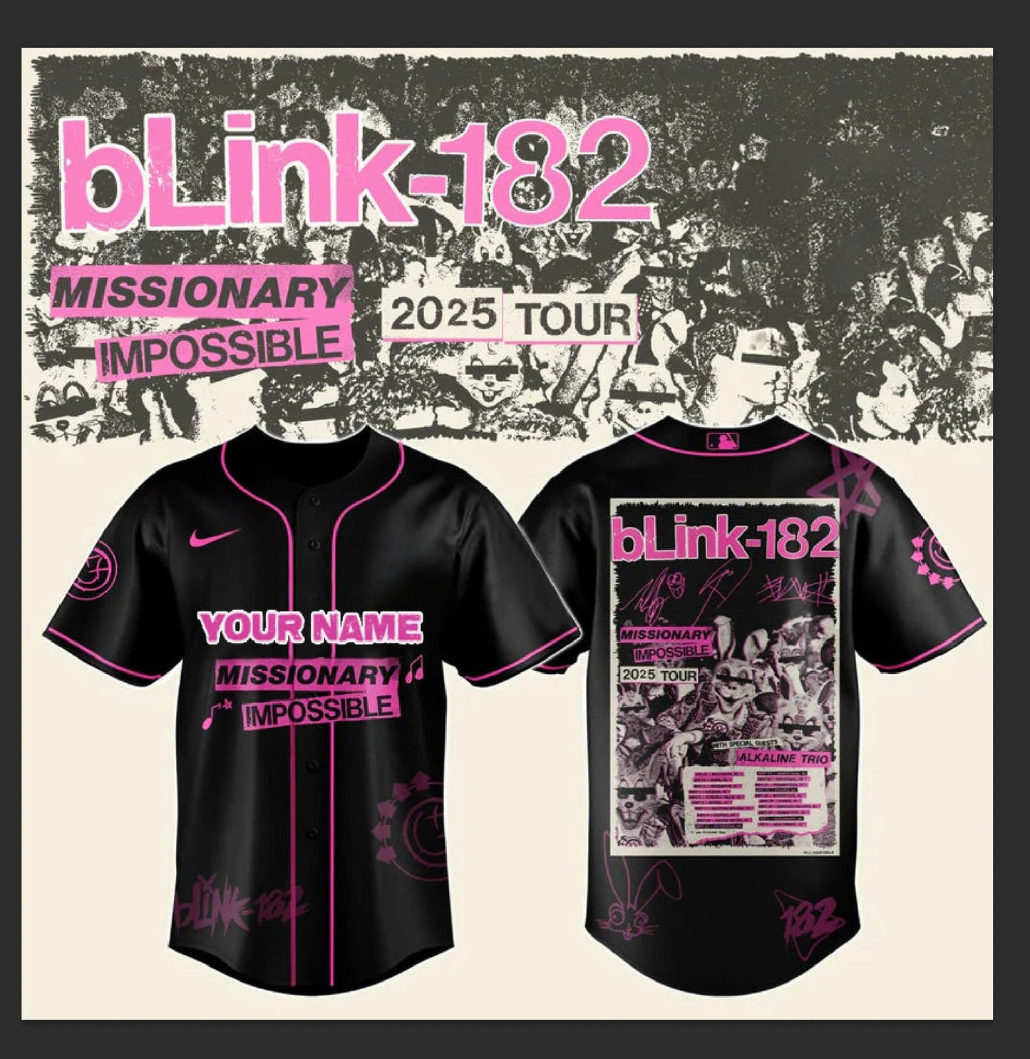 Blink-182 Missionary Impossible Tour 2025 Jersey-Your Name