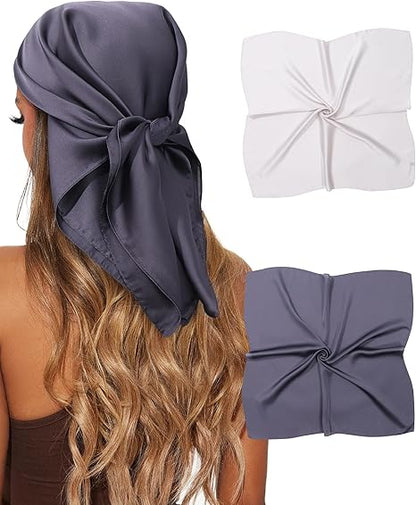 CHLINS 2 Pcs 27.5” Head Scarf for Women Satin Hair Scarf Silk Scarf Neck Scarf Square Hair Bandanas Hair Wraps