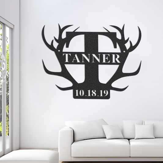 Metal Name Sign with Antlers, Custom Metal Sign Personalized, Last Name Sign, Family Name Sign, Established Family Sign, Metal Monogram Sign