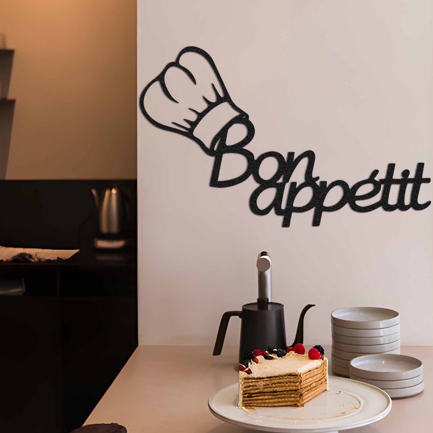 Bon Appetit Metal Wall Sign, Dining room wall art, Laser Cut Metal Word Art, Bon appetit sign kitchen wall art, Black Metal Wall Art