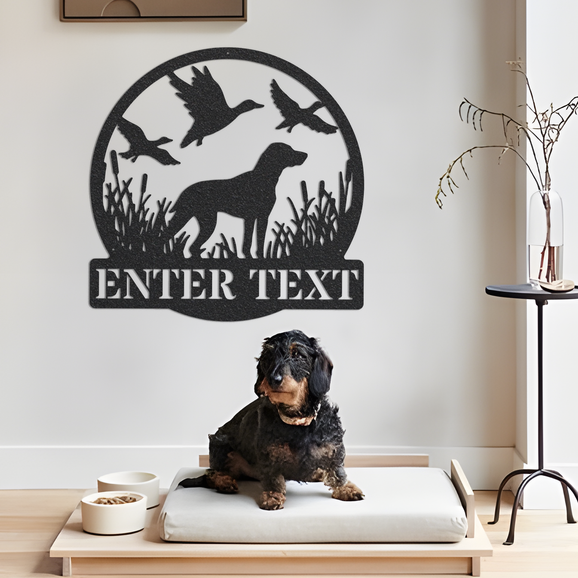 Hunting Dog With Ducks Metal Wall Decor, Custom Name Sign Nature Wall Art, Animal Wall Art, Bird Wall Decor, Metal Dog Sign