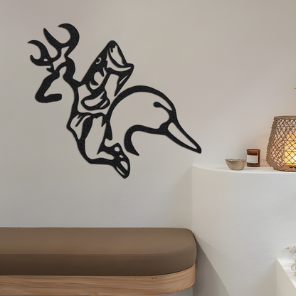 Deer Fish and Duck Geometric Metal Art Sign Wall Art, Black Metal Wall Art, Wall Hangings, Geometric Figure Decor, Wall Decor Interior