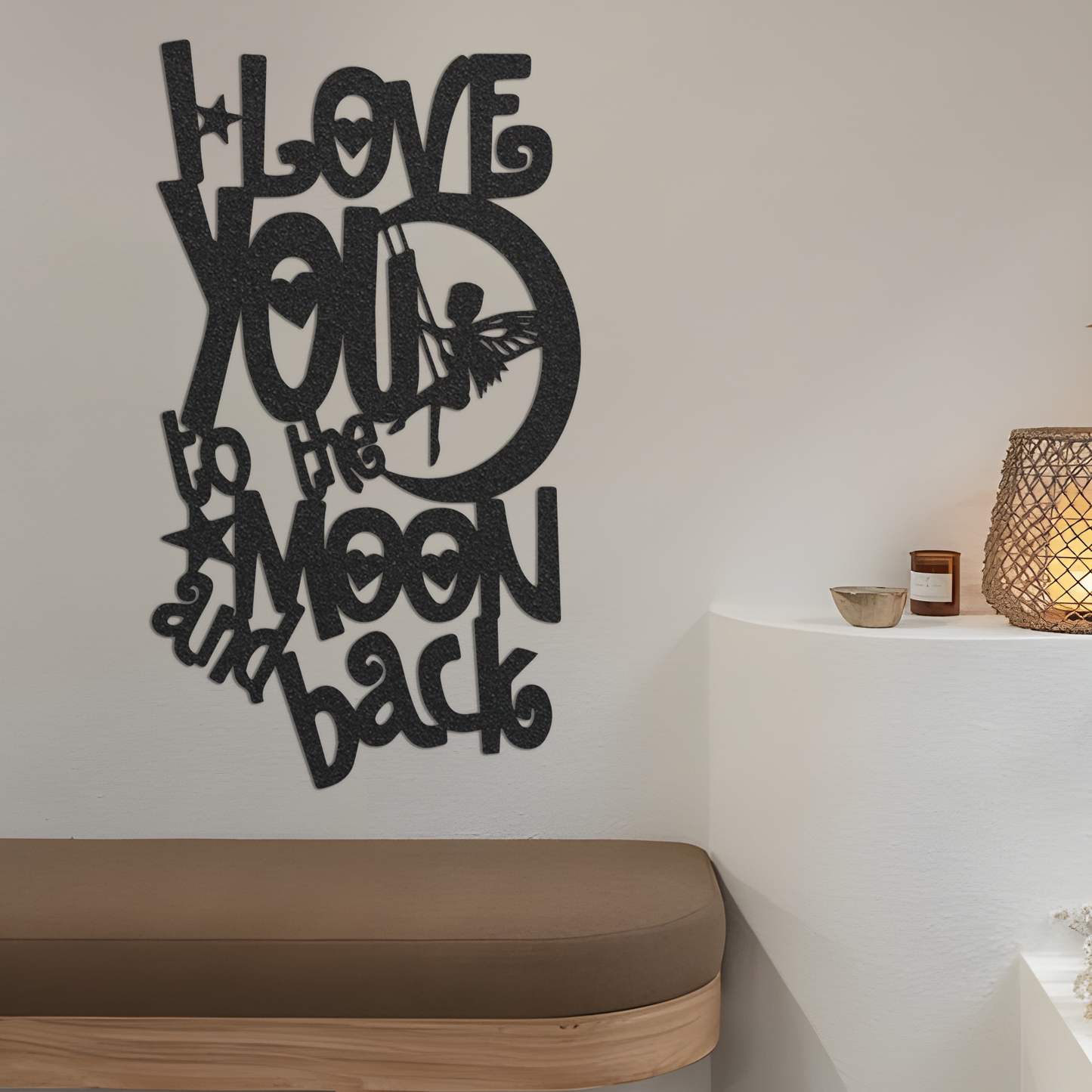 I Love You To The Moon And Back Metal Wall Sign, Laser Cut Metal Word Signs, Inspirational Words Wall Sayings, Metal Art Above Bed Decor