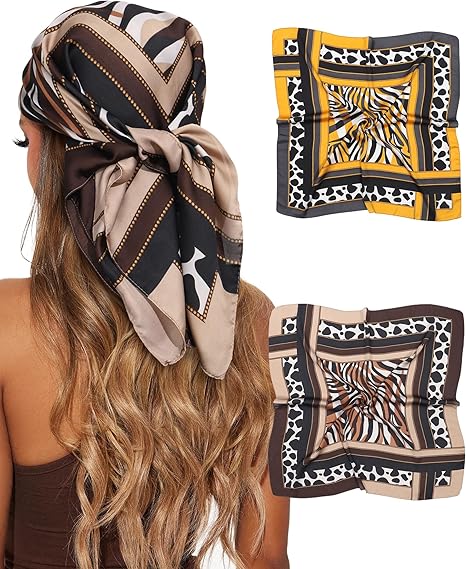 CHLINS 2 Pcs 27.5” Head Scarf for Women Satin Hair Scarf Silk Scarf Neck Scarf Square Hair Bandanas Hair Wraps