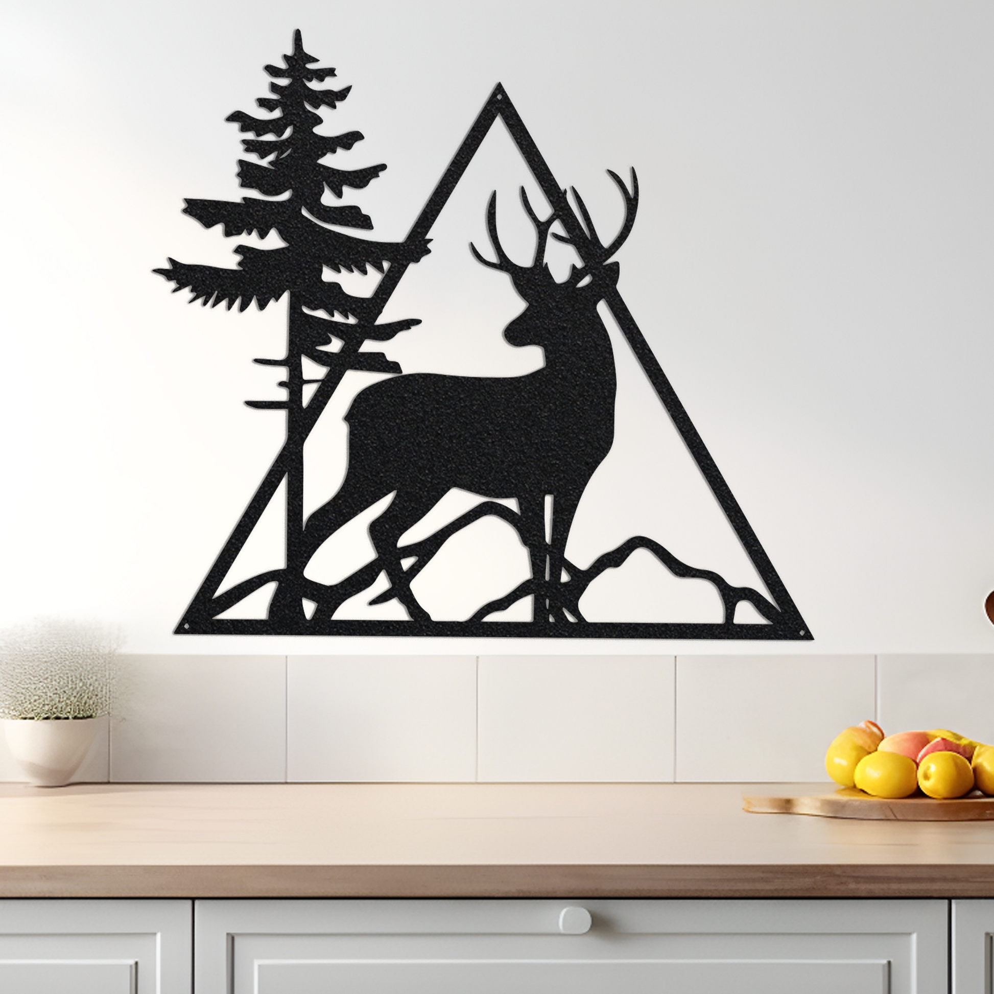 Deer Metal Wall Art, Nature View Wall Art Above Bed Decor, Triangle Shape Wall Art For Housewarming Gift, Deer Art For Modern Office Decor