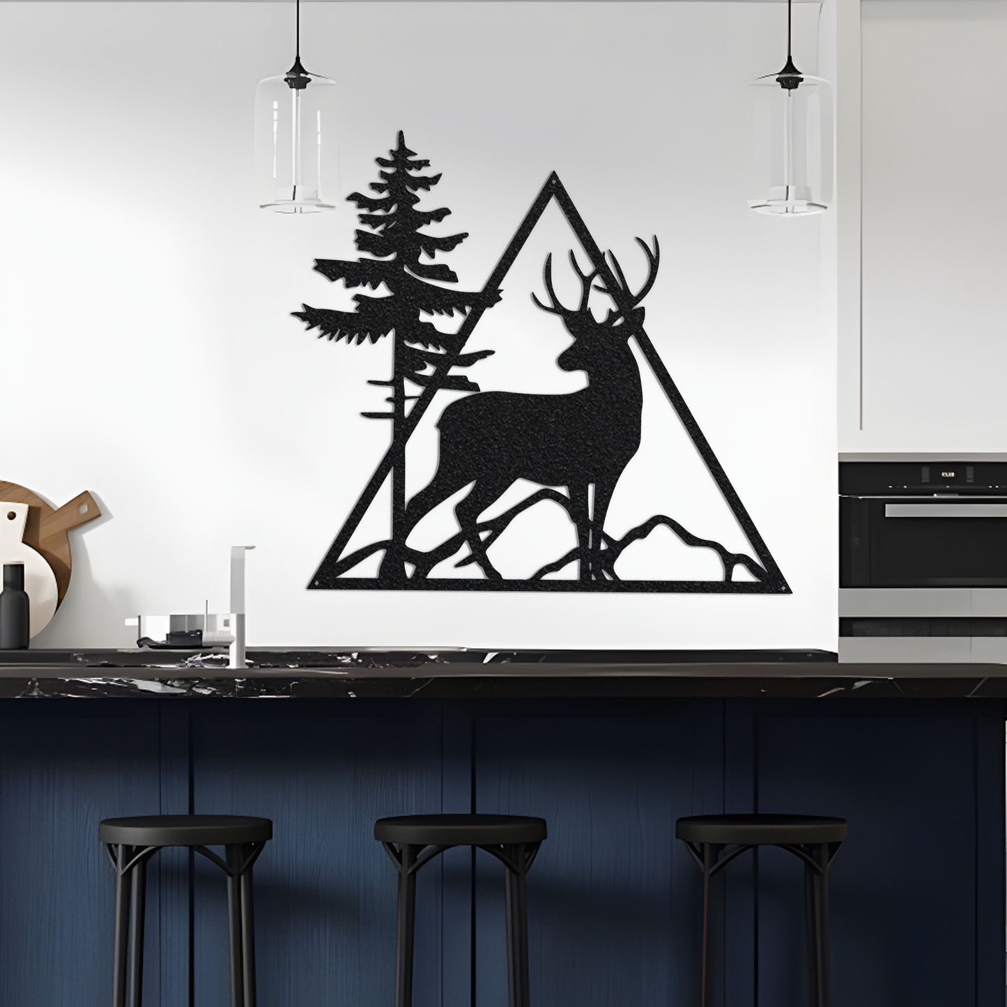 Deer Metal Wall Art, Nature View Wall Art Above Bed Decor, Triangle Shape Wall Art For Housewarming Gift, Deer Art For Modern Office Decor