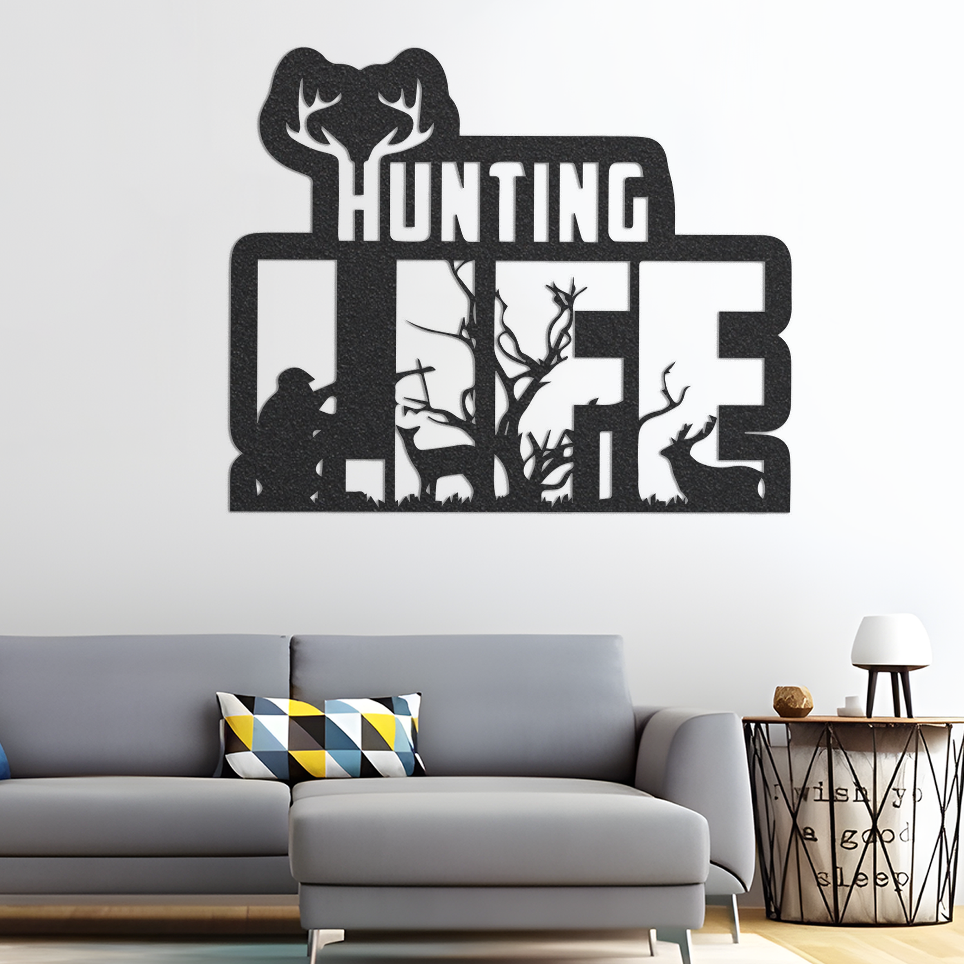 Hunting Life Metal Sign, Deer Antlers Sign Metal Wall Art, Hunting Sign Metal Wall Decor, Modern Wall Art Deer Sign, Hunting Decor