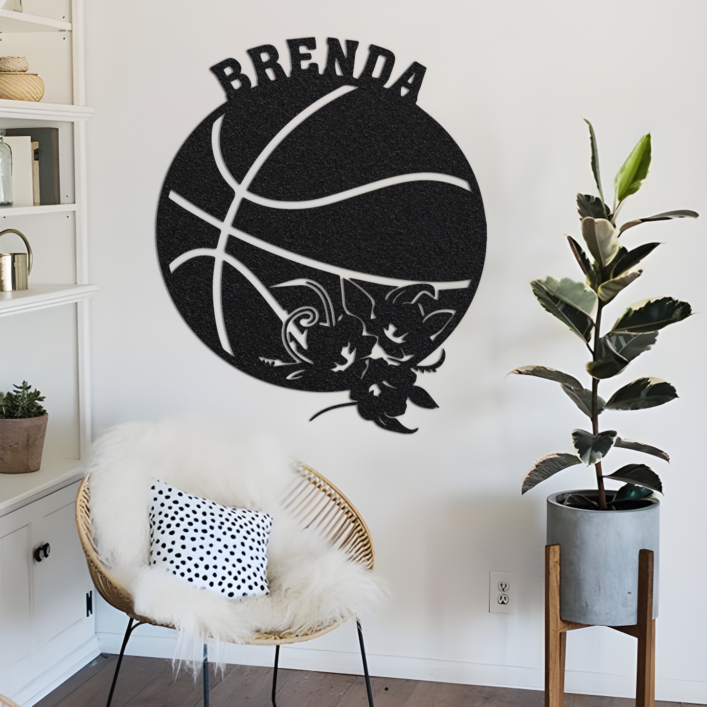 Personalized Floral Basketball Metal Wall Art With Led Lights, Custom Basketball Sign, Sport Sign, Basketball Lover Gift, Christmas Gift