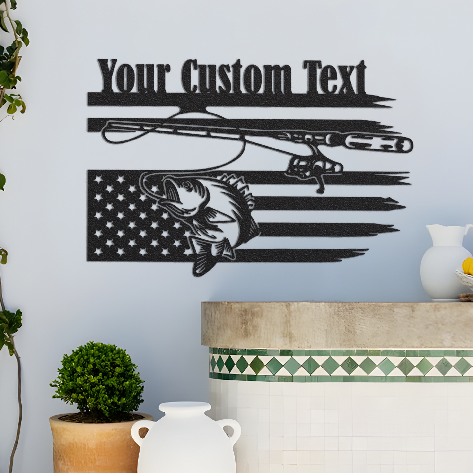 Fishing with American Flag Led Lights, Fly Fishing Metal Wall Art, Fishing Gear Fishing Gifts Idea for American Fishers Father's Day Fishing