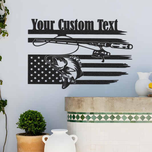 Fishing with American Flag Led Lights, Fly Fishing Metal Wall Art, Fishing Gear Fishing Gifts Idea for American Fishers Father's Day Fishing