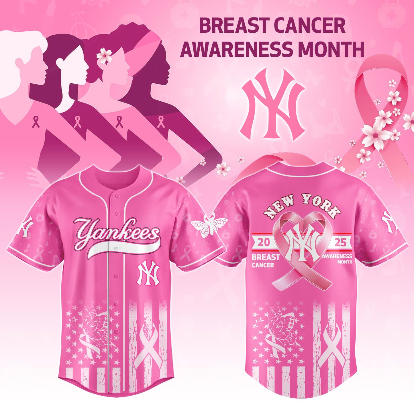 New York Yankees x Breast Cancer Awareness Month - Limited Edition 2025-3D Baseball Jersey