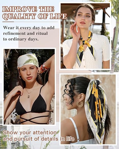 CHLINS 2 Pcs 27.5” Head Scarf for Women Satin Hair Scarf Silk Scarf Neck Scarf Square Hair Bandanas Hair Wraps