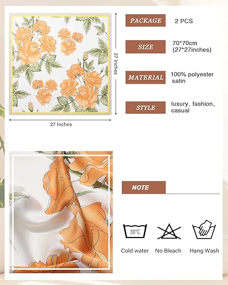 CHLINS 2 Pcs 27.5” Head Scarf for Women Satin Hair Scarf Silk Scarf Neck Scarf Square Hair Bandanas Hair Wraps