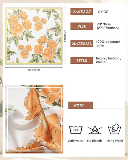 CHLINS 2 Pcs 27.5” Head Scarf for Women Satin Hair Scarf Silk Scarf Neck Scarf Square Hair Bandanas Hair Wraps