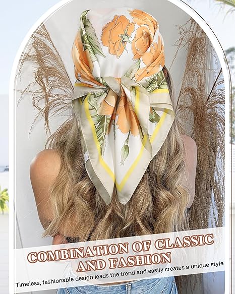 CHLINS 2 Pcs 27.5” Head Scarf for Women Satin Hair Scarf Silk Scarf Neck Scarf Square Hair Bandanas Hair Wraps