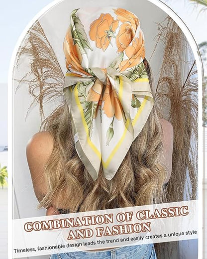 CHLINS 2 Pcs 27.5” Head Scarf for Women Satin Hair Scarf Silk Scarf Neck Scarf Square Hair Bandanas Hair Wraps