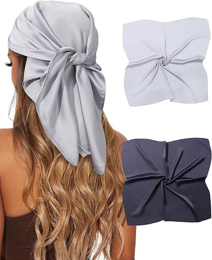 CHLINS 2 Pcs 27.5” Head Scarf for Women Satin Hair Scarf Silk Scarf Neck Scarf Square Hair Bandanas Hair Wraps