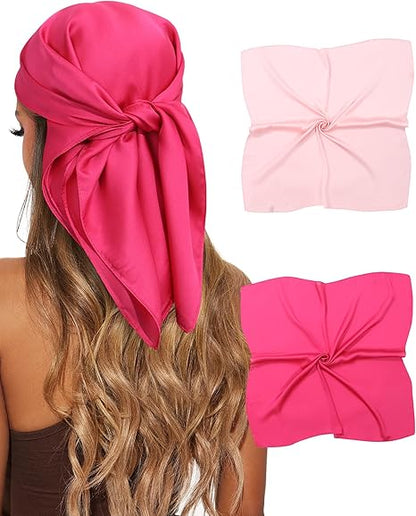 CHLINS 2 Pcs 27.5” Head Scarf for Women Satin Hair Scarf Silk Scarf Neck Scarf Square Hair Bandanas Hair Wraps