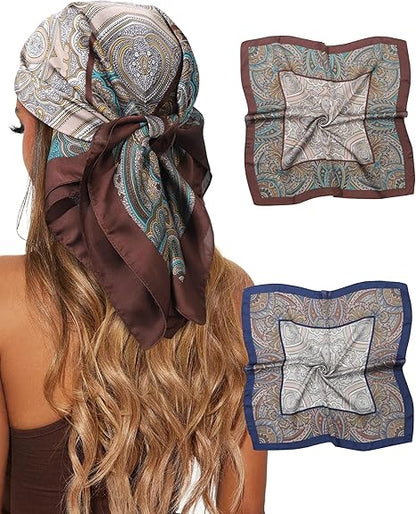 CHLINS 2 Pcs 27.5” Head Scarf for Women Satin Hair Scarf Silk Scarf Neck Scarf Square Hair Bandanas Hair Wraps