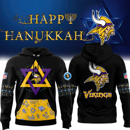 Premium Minnesota Vikings Merch - Minnesota Vikings 2025 Hanukkah Holliday Premium Limited Pullover Hoodie - Gear Up For Game Day