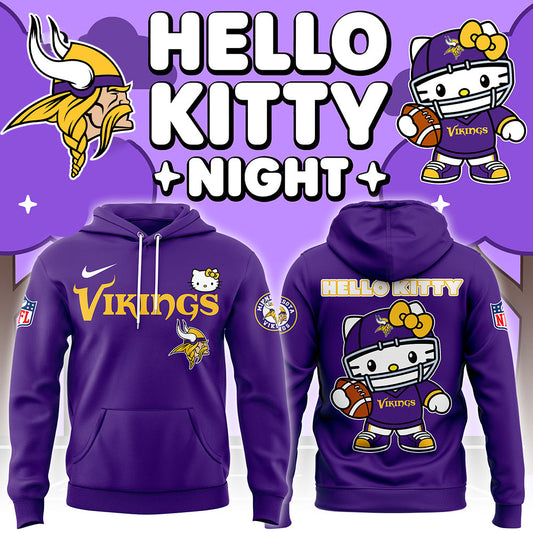 Premium Minnesota Vikings Merch - Minnesota Vikings x 2025 Hello Kitty Night Premium Limited Hoodie - Gear Up For Game Day
