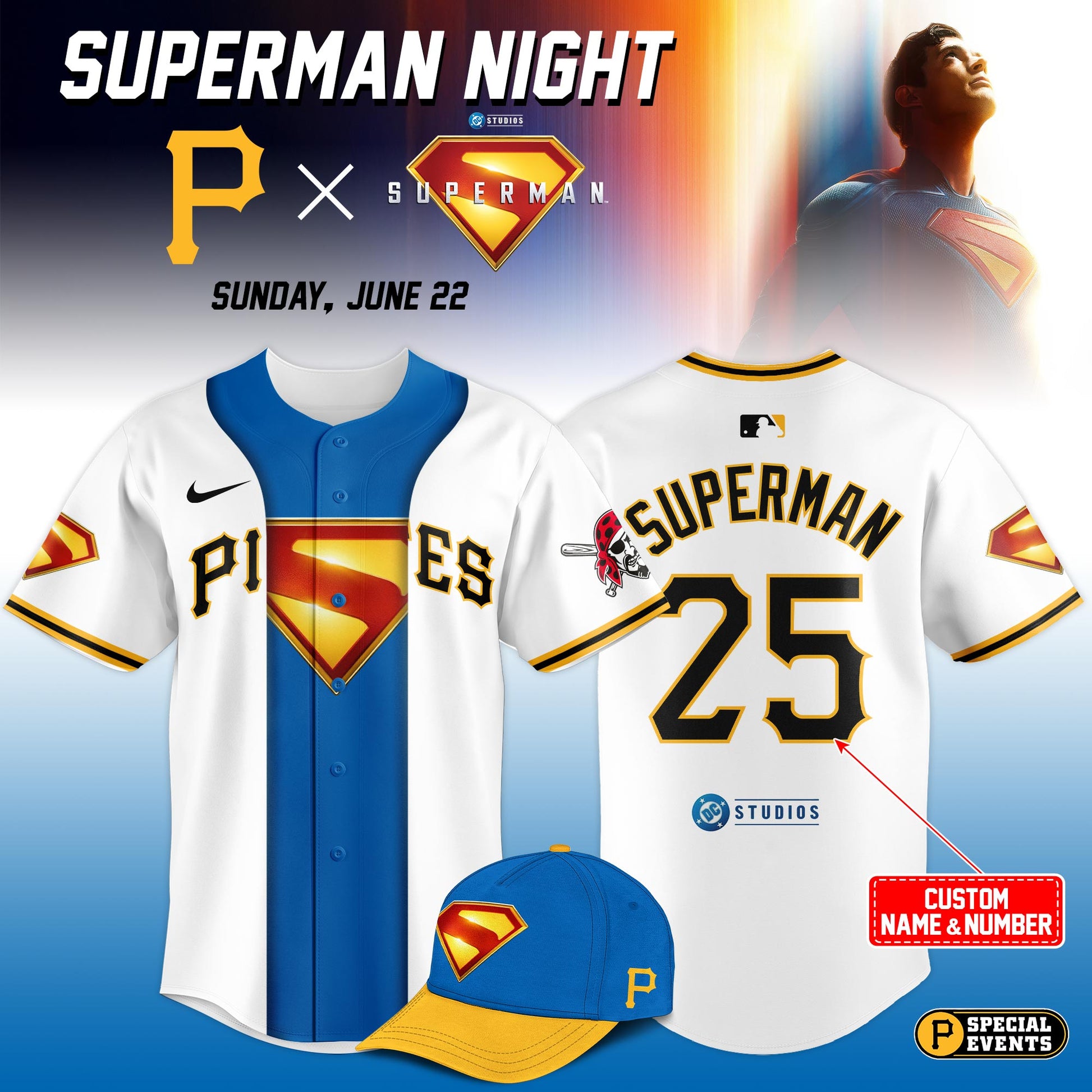 Pittsburgh Pirates x Superman Night Game Limited Edition Custom Jersey 2025