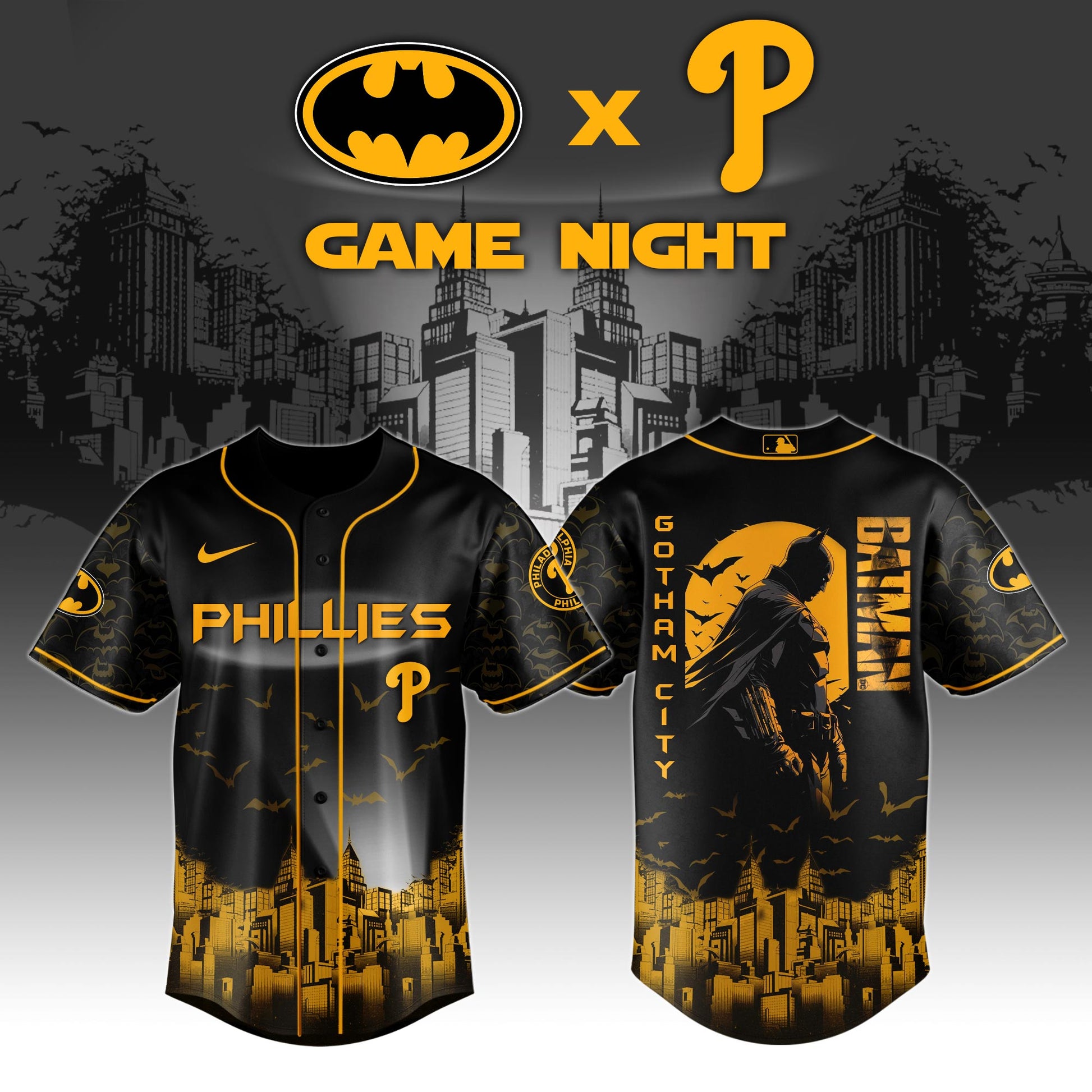 .Philadelphia Phillies x DC Batman Game Night Special Edition Jersey