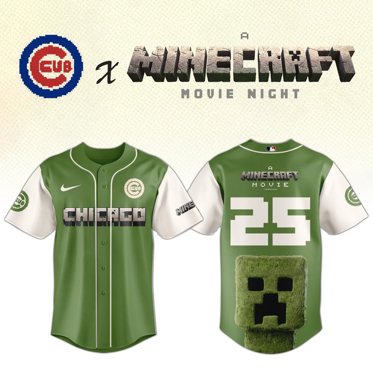 ,  Chicago Cubs MLB x A MINECRAFT MOVIE Night Jersey Editions Limited