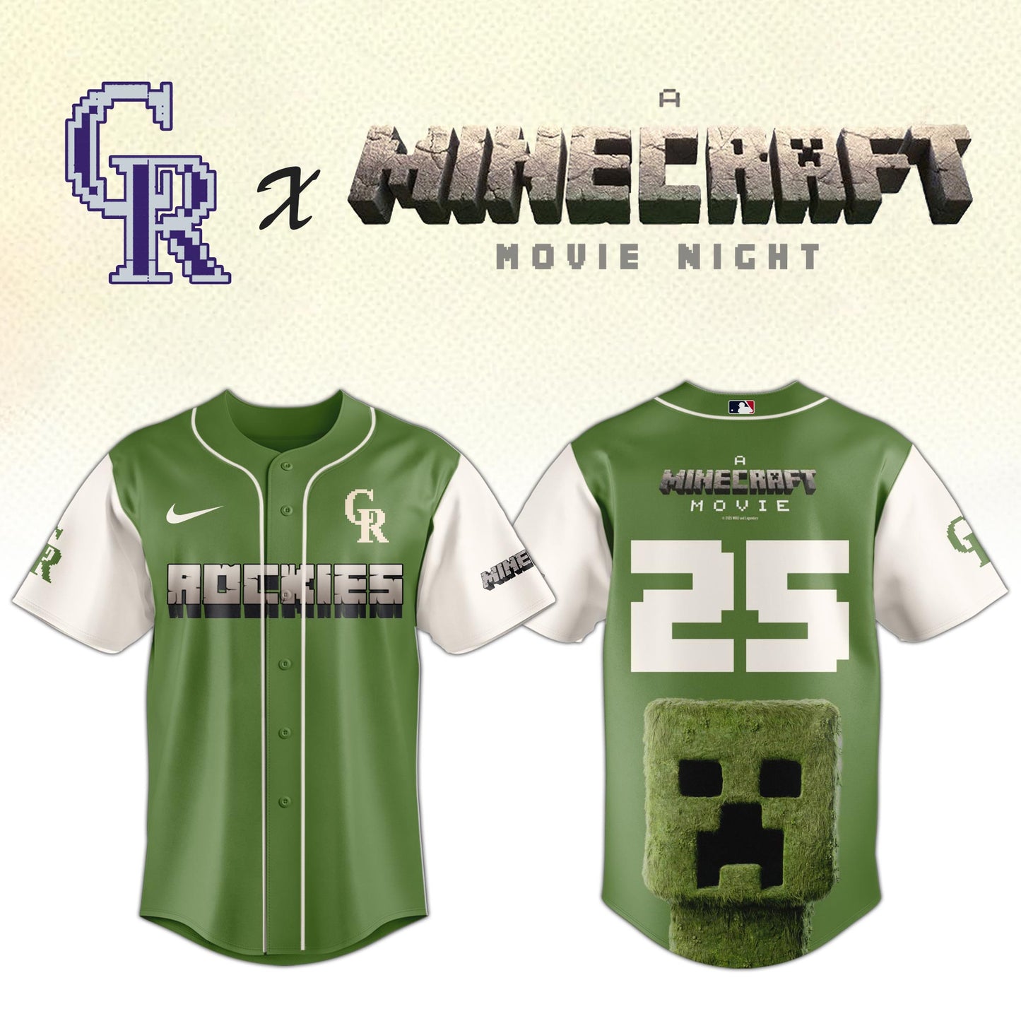 ,  Colorado Rockies MLB x A MINECRAFT MOVIE Night Jersey Editions Limited
