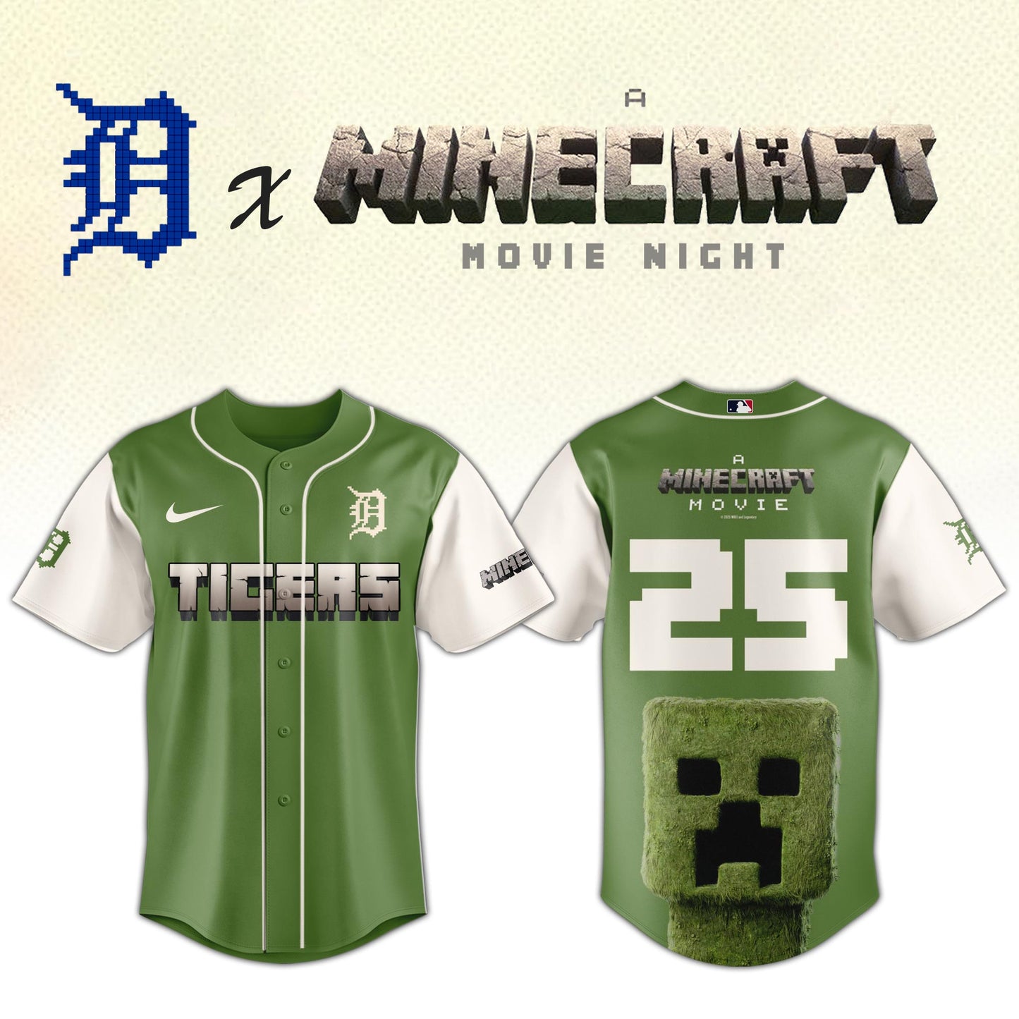 ,  Detroit Tigers MLB x A MINECRAFT MOVIE Night Jersey Editions Limited
