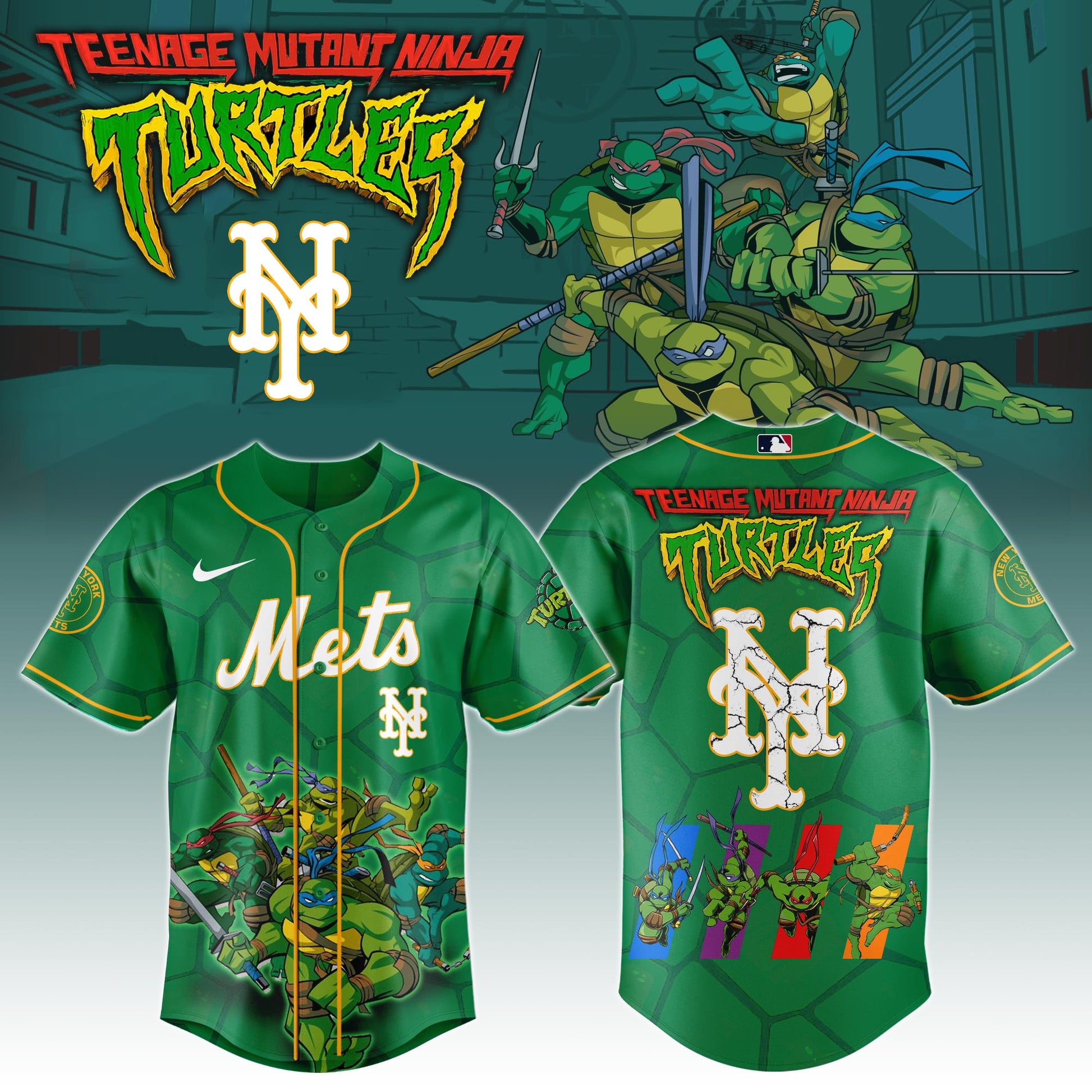 .         New York Mets x Ninja Turtles Night Game Limited Edition Jersey 2025