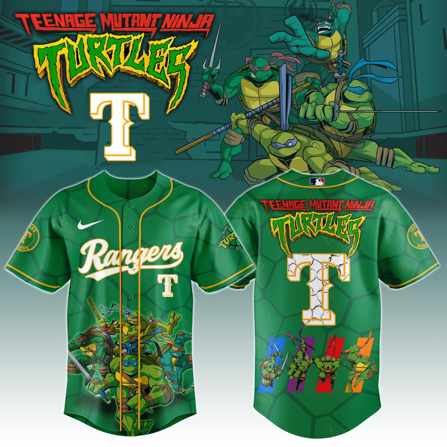 .  Texas Rangers x Ninja Turtles Night Game Limited Edition Jersey 2025