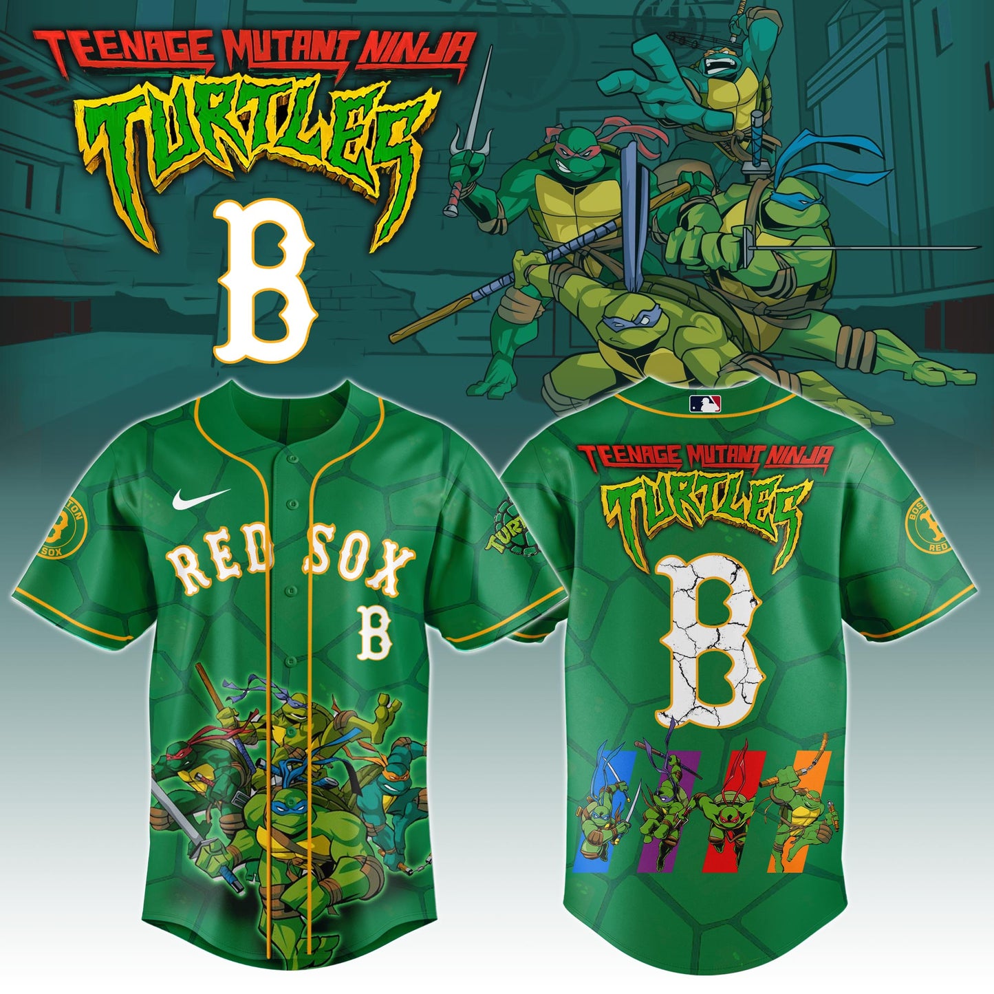 .         Boston Red Sox x Ninja Turtles Night Game Limited Edition Jersey 2025