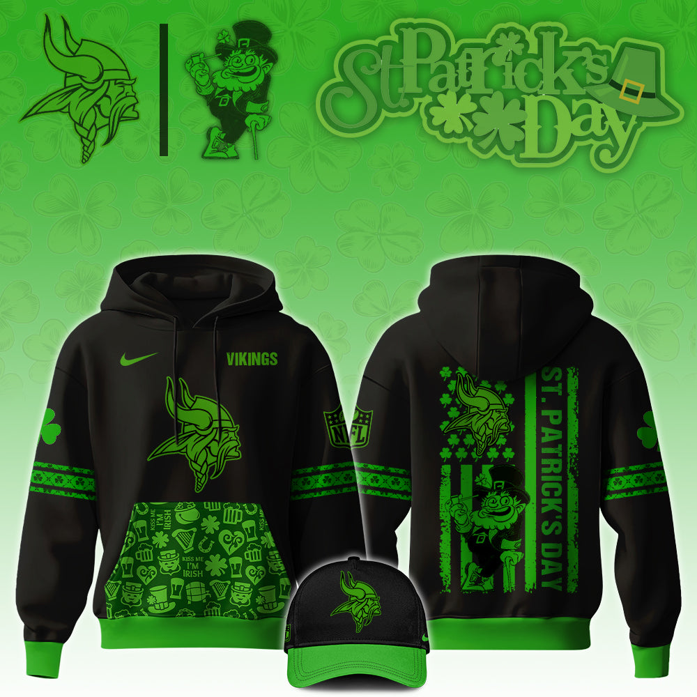 Premium Minnesota Vikings Merch - Minnesota Vikings Football x St.Patrick'Day Limited Edition Hoodie 2025 - Gear Up For Game Day