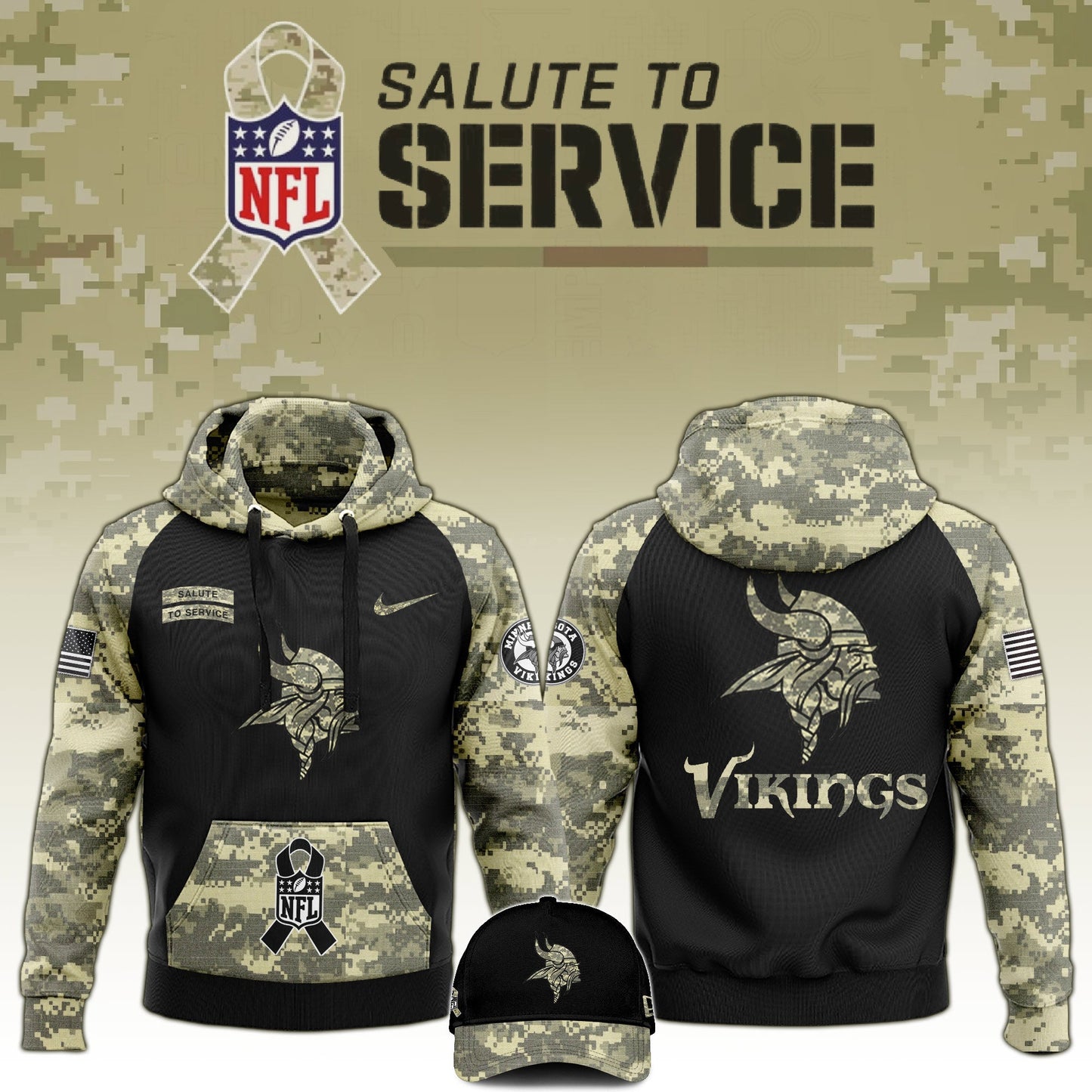 Premium Minnesota Vikings Merch - Minnesota Vikings Veterans Day Hoodie Limited Edition - Gear Up For Game Day
