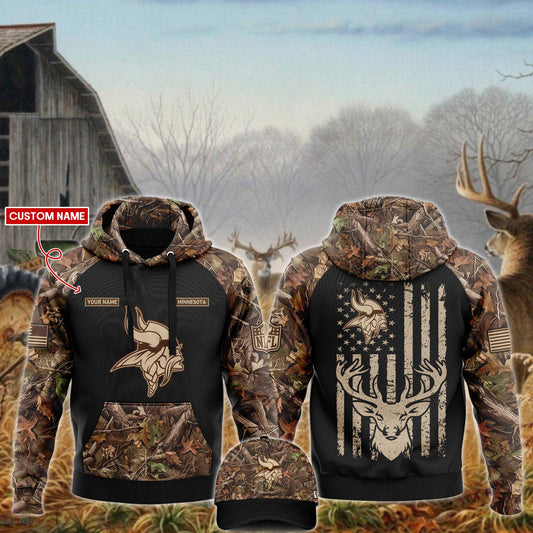 Premium Minnesota Vikings Merch - Minnesota Vikings  Football x Hunting Limited Edition Black Hoodie 2025 - Gear Up For Game Day