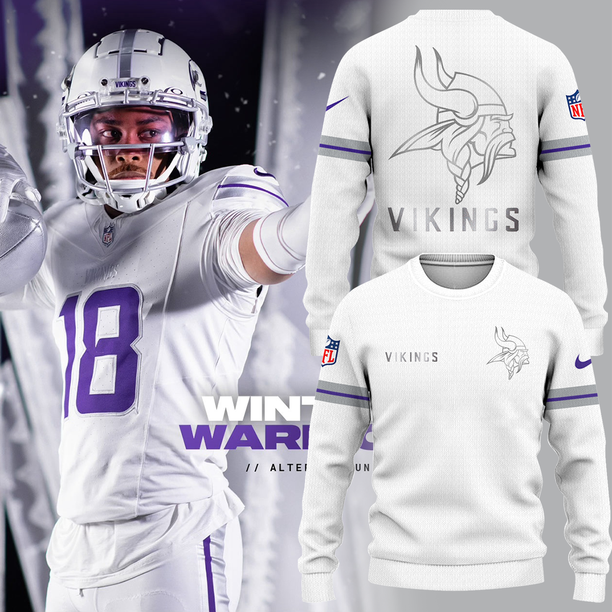 Premium Minnesota Vikings Merch - Minnesota Vikings Football 2025 Limited Edition “Winter Warrior” - “Winter Warrior” 2025 Sweatshirt - Gear Up For Game Day